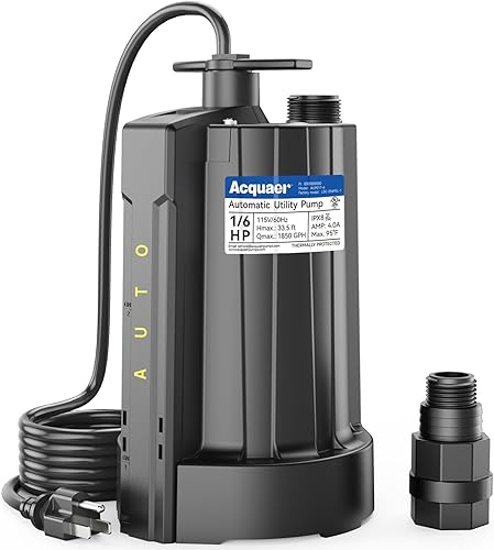 Acquaer Bomba de agua sumergible automática de 16 HP, bomba de sumidero de 115 V con adaptador de válvula de retención de manguera de jardín de 34