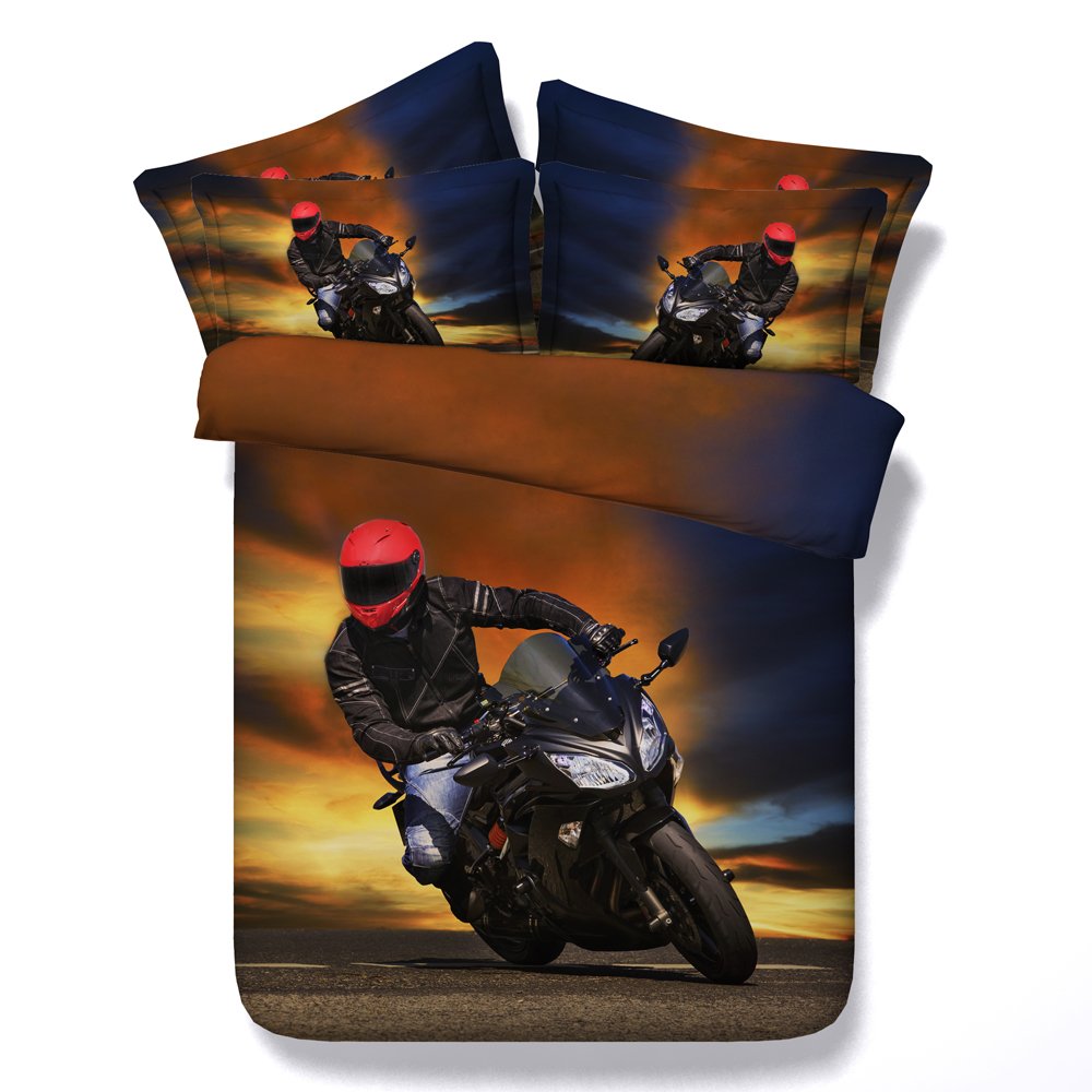 Housses de couettes avec 2 taies d'oreillers moto : parure de lit 240x225cm confortable