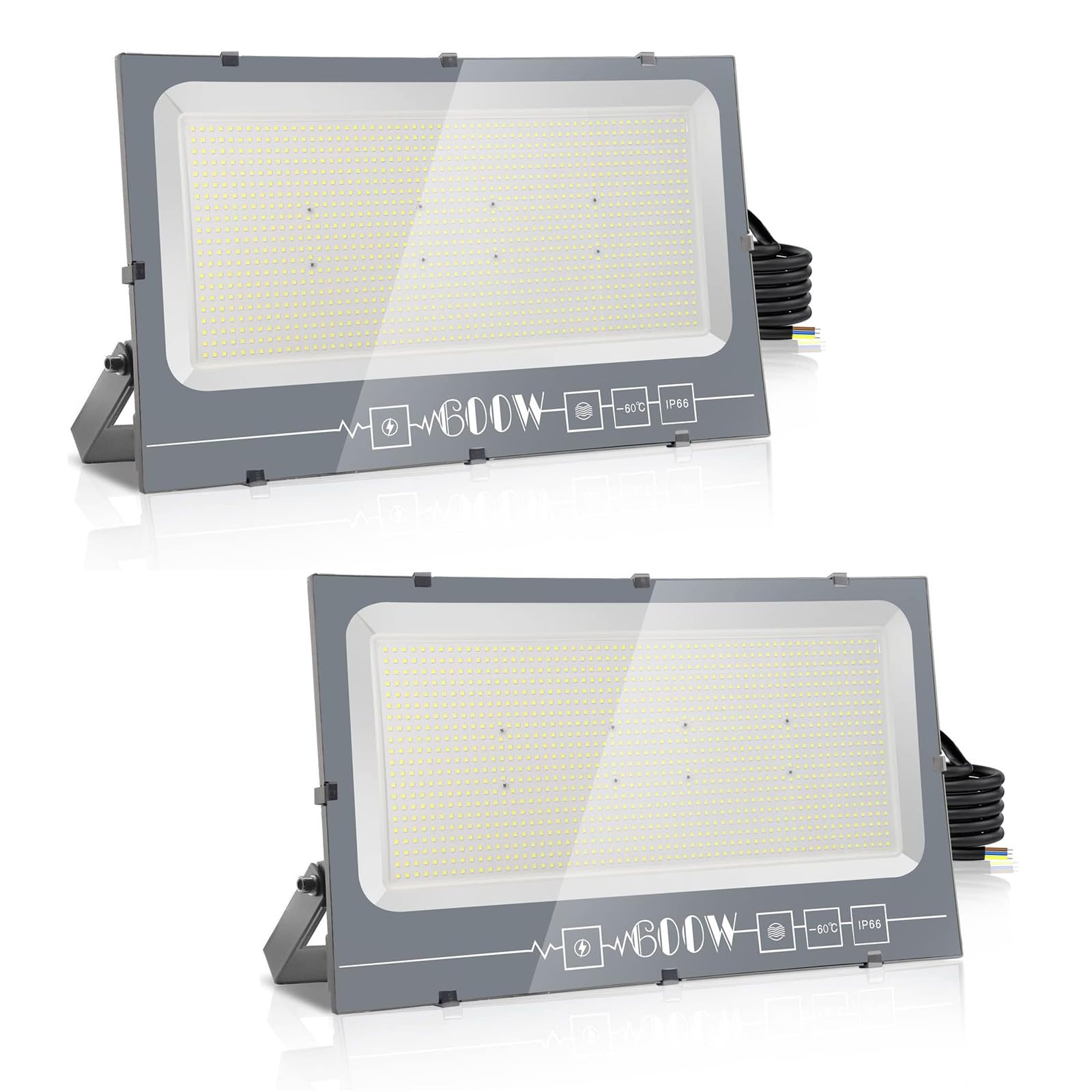 600WX2 LED Strahler Außen, Superhell Aussenstrahler 60000LM Baustrahler, IP66 Wasserdicht Flutlicht Außenleuchte 6500K Warmweiß Scheinwerfer für Garage, Garten, Sportplatz