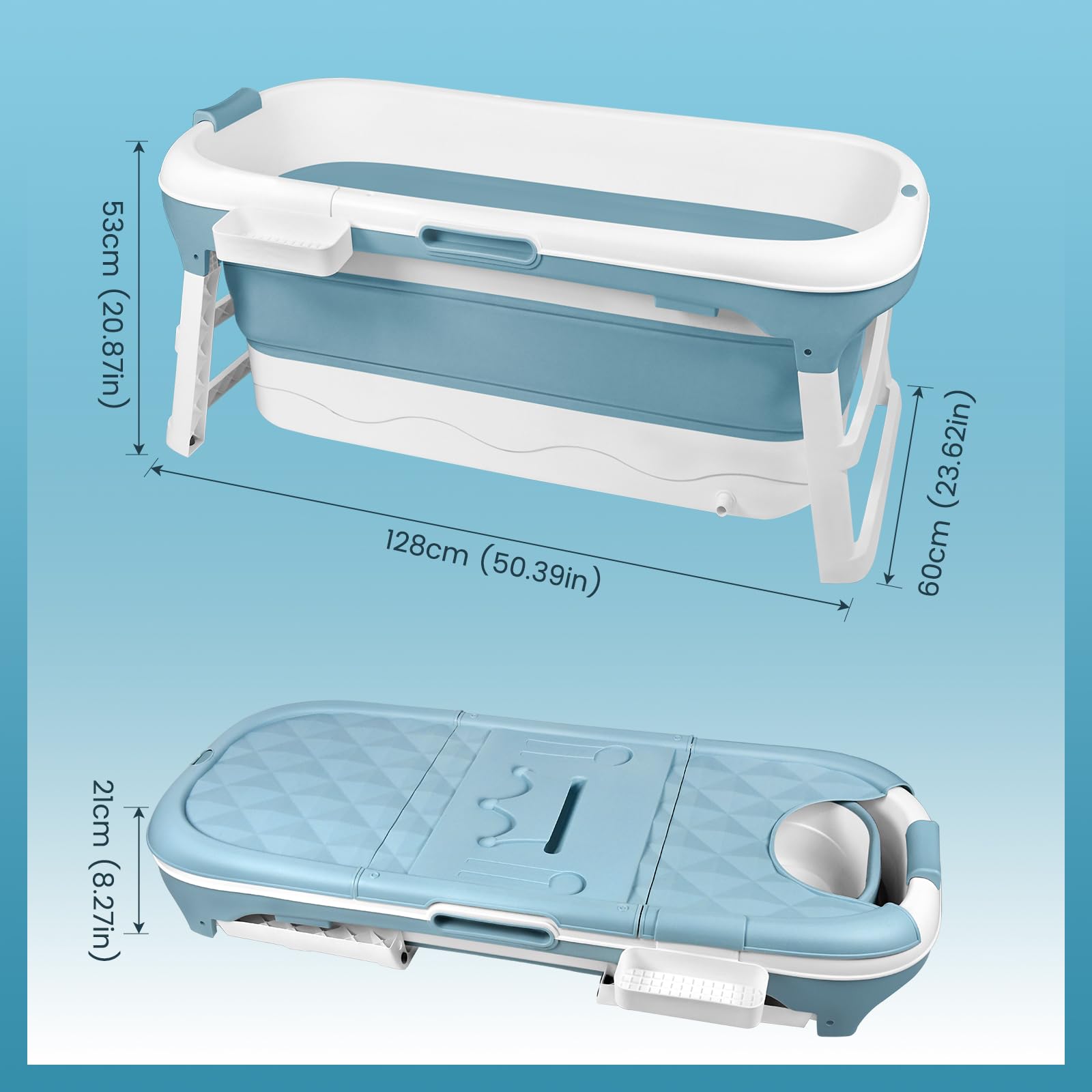 Vasca da Bagno Pieghevole per Adulti con Termometro, Pratica Vasca da Bagno Mobile, Rulli Massaggianti, Baignoire Pliable Indipendenti, Pieghevole Bathtub per Bagni di Dimensioni ridotte, 128x62x52cm