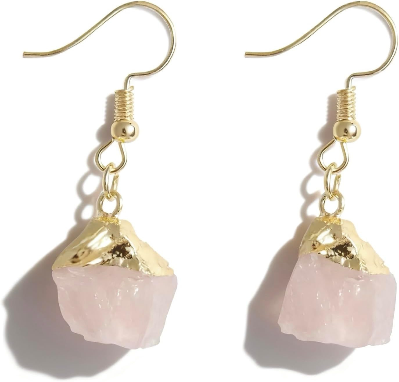 Healing Crystal Earrings with Natural Clear Quartz, Amethyst, Rose Quartz, Black Tourmaline | 18K Gold Plated Dangle Drop Earrings | Women's Jewelry Gift
