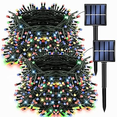 Dazzle Bright 2 Pack Total 400LED 132FT Multi-Colored Christmas Solar String Outdoor Lights, Solar Powered with 8 Modes Waterproof Fairy Lights for Bedroom Patio Garden Tree Party Yard Decoration