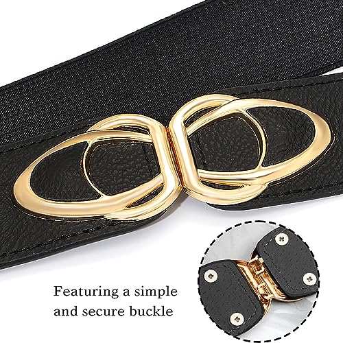 Women's Stretch Belts PU Leather Pair Buckle Elastic Waistband4