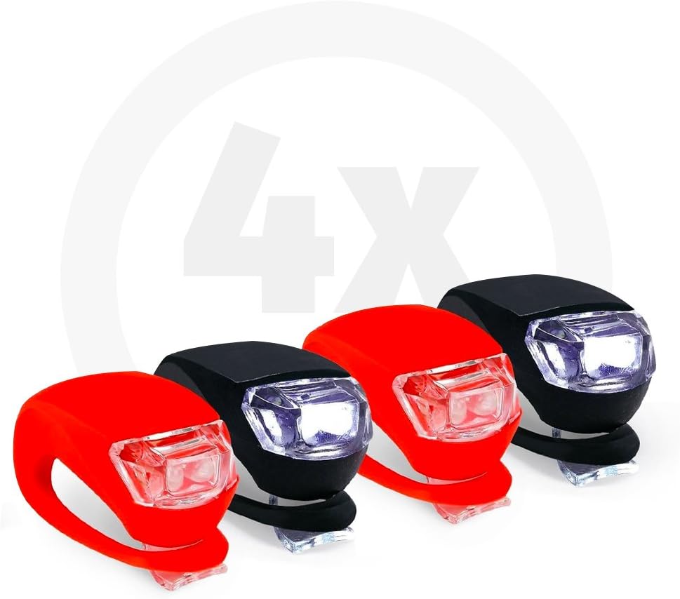 Collory mini LED Bike Light Set, Silicone Waterproof Housing, Cycle Front and Rear Lamp, Easy to Install (Clip-on), Flash Scooter Lights, Stroller Lighting