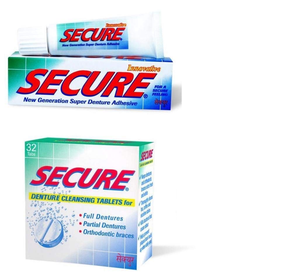 SECURE Denture Adhesive Cream 20 gms Plus SECURE Denture 32 Tablets Box