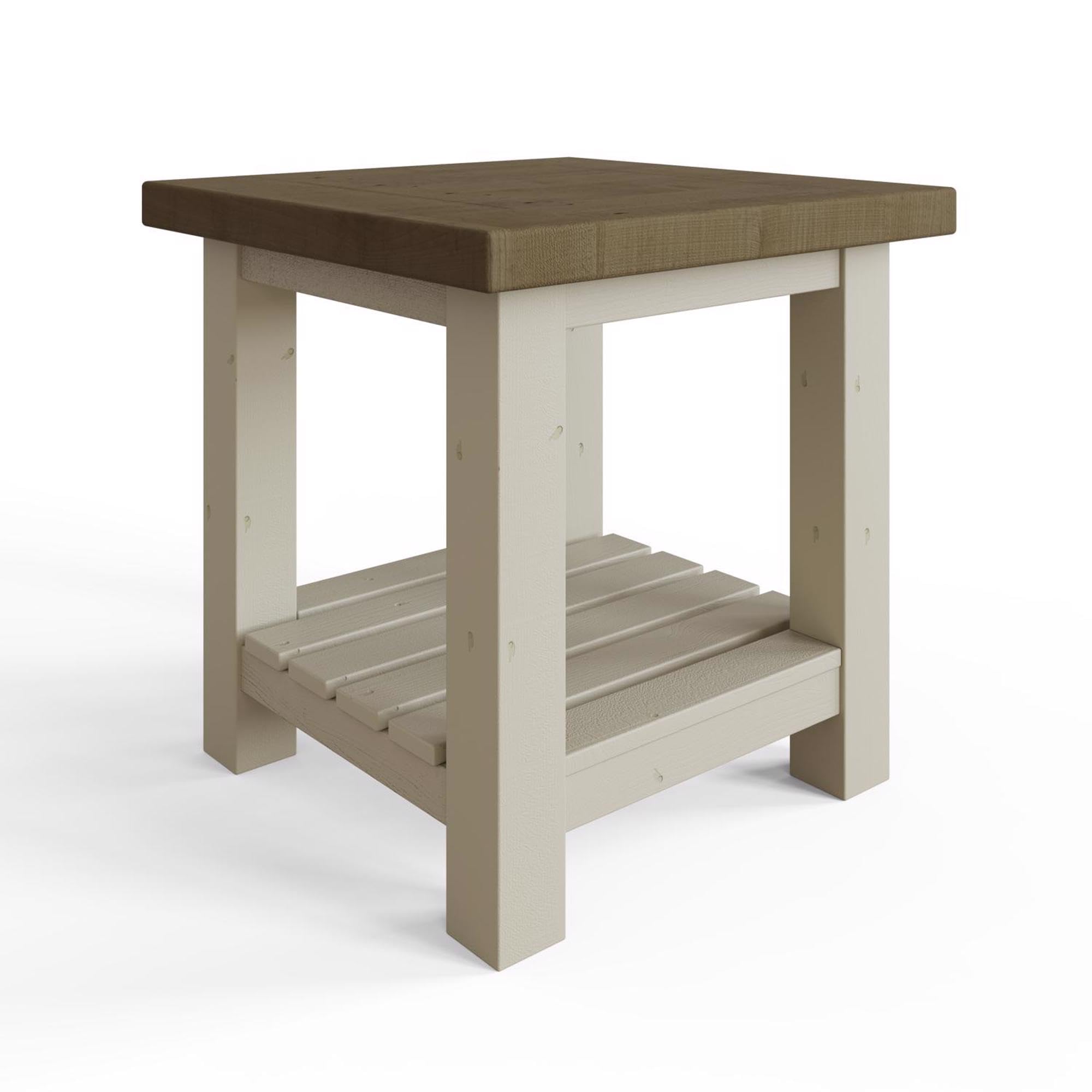 FWStyle Reclaimed Pine Side or Lamp table in a Rustic Farmhouse Driftwood and Truffle Finish.Shabby Chic.