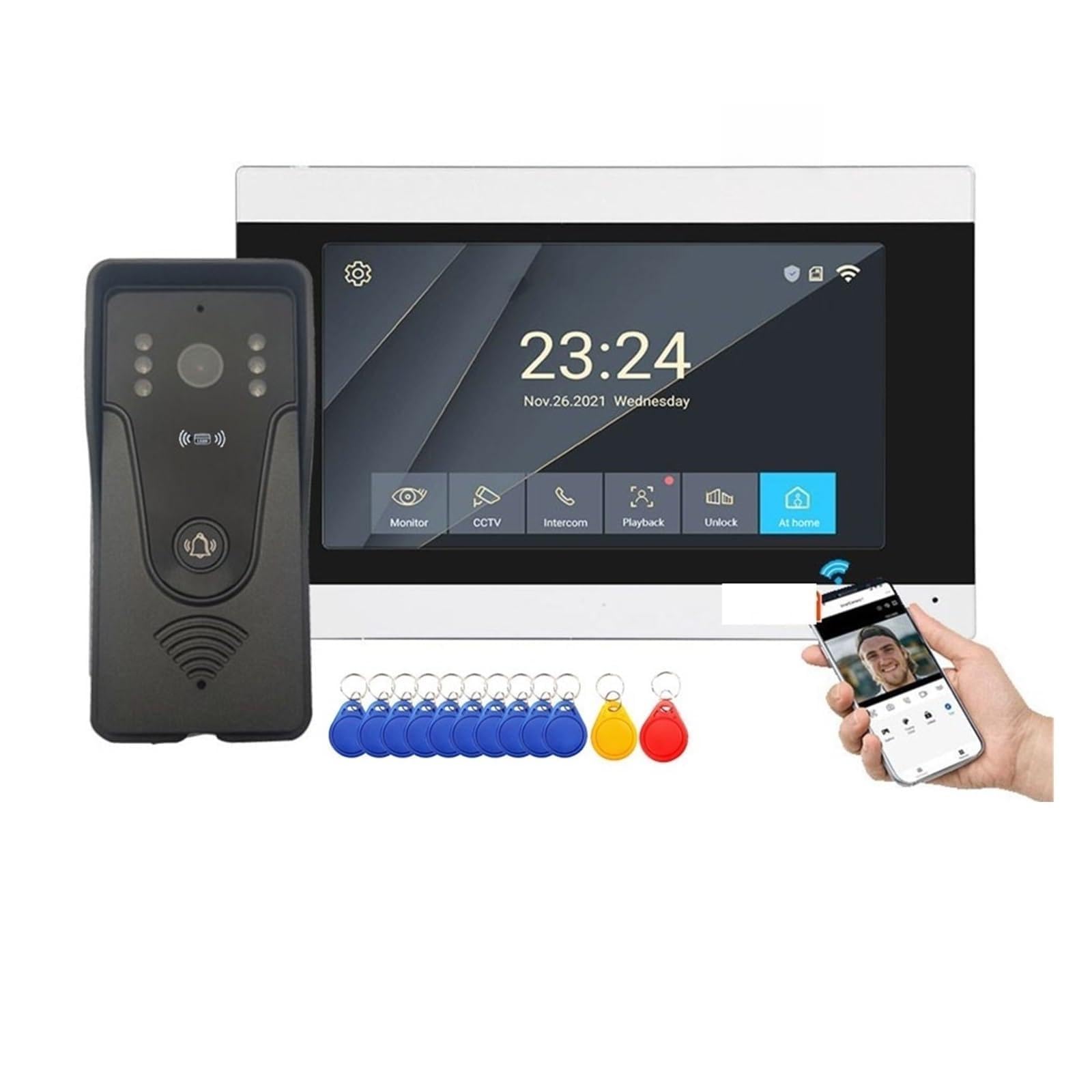 HVSYVVSRL 1080P 7 Inch Wifi Video Doorbell Intercom Tuya Smart Home Wireless Doorphone Access Control System For Villa Apartment Two Way Audio(7inch LCD Not TF-B)