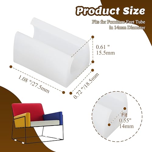 Miniatura 3 de Suiwotin 24 fundas rectangulares de 0.551 pulgadas para patas de silla, protectores antideslizantes para rieles de silla, protectores de pies de