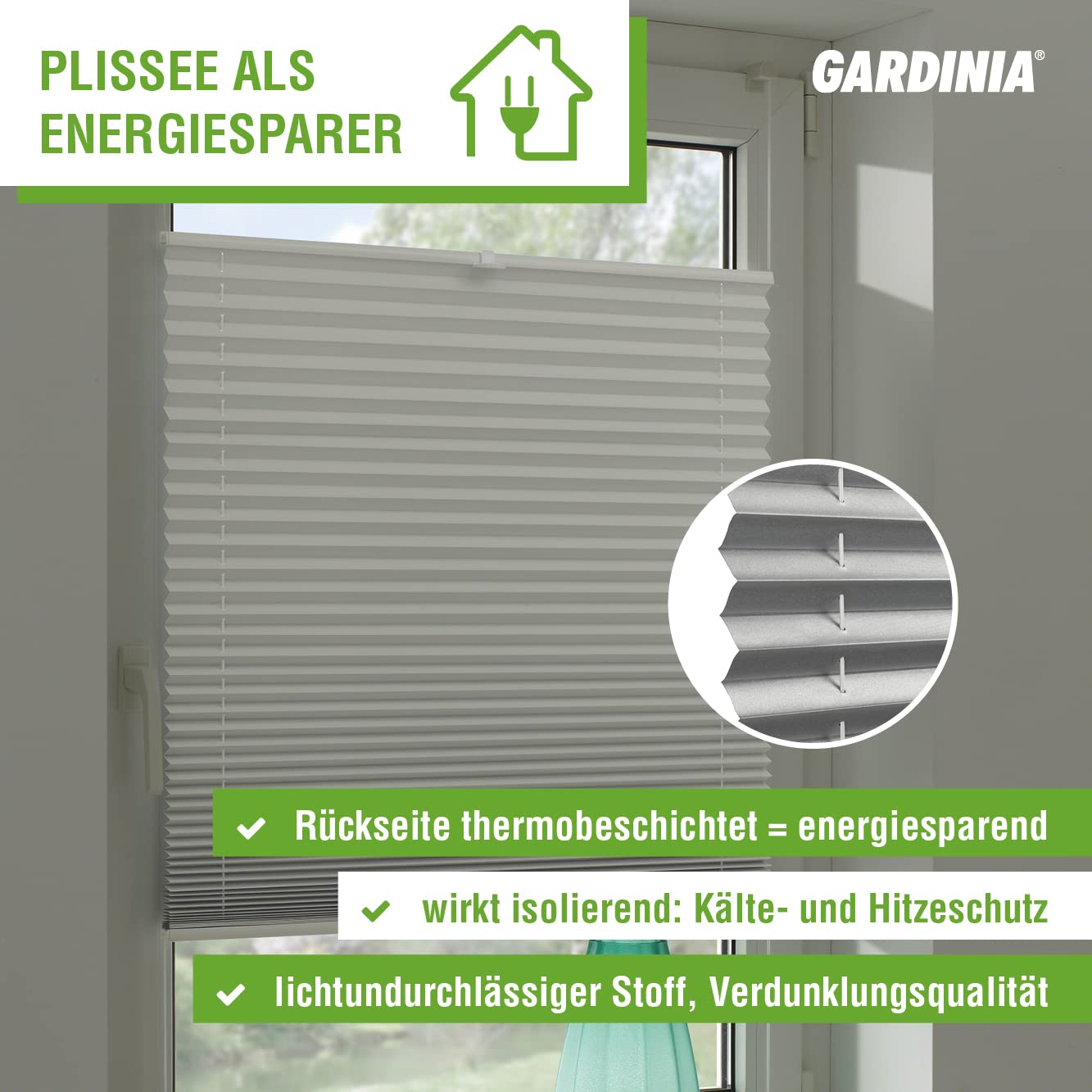 GARDINIA Solo Dachfenster-Plissee ohne Bohren, Saugnäpfe, Weiß, 95,3x122cm