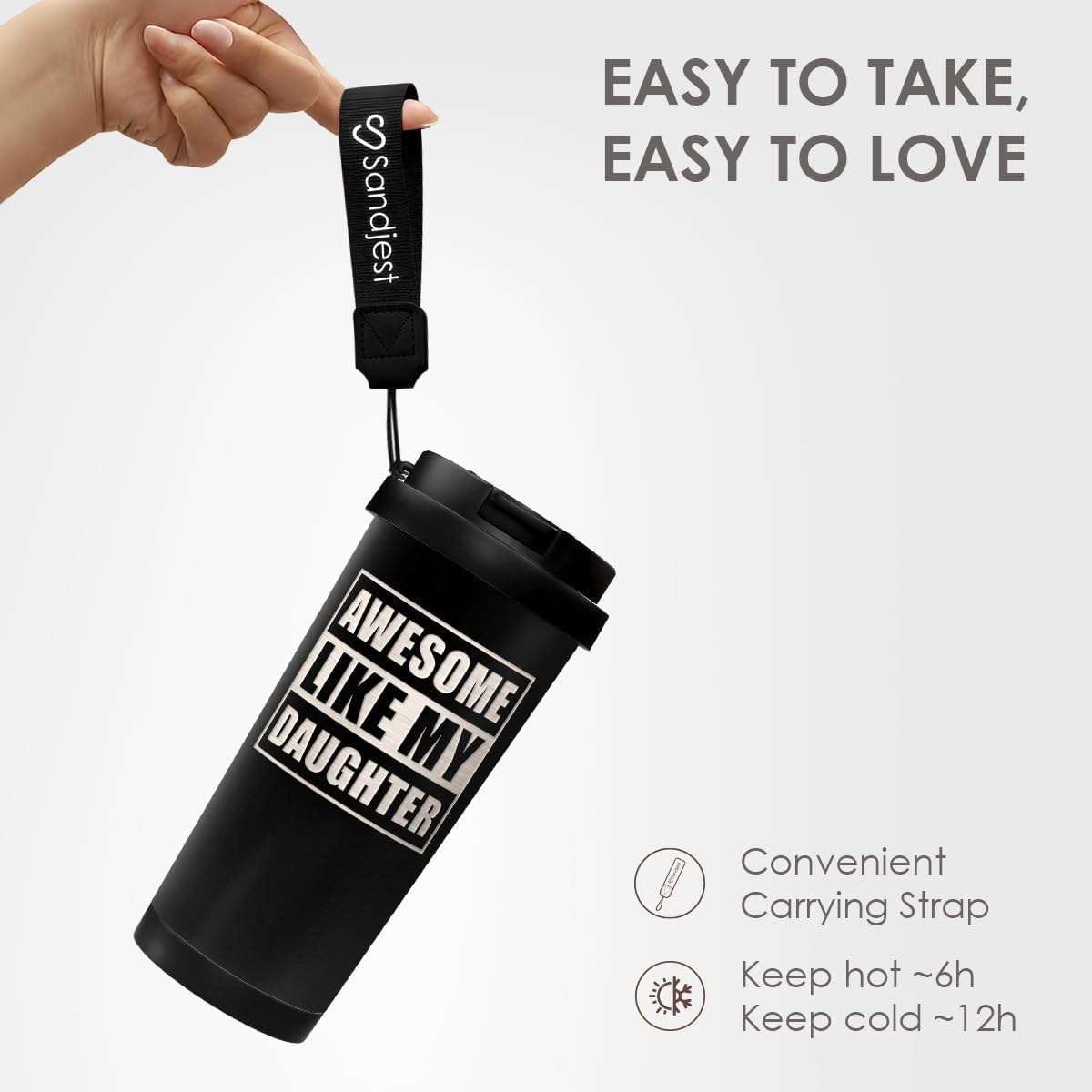 SANDJEST Dad Tumbler from Daughter - Stainless Steel 2-in-1 Lid Coffee Tumbler 18 oz, Awesome Like My Daughter Insulated Travel Mug Gift for Men Husband Dad, Birthday Christmas Father's Day - Image 4