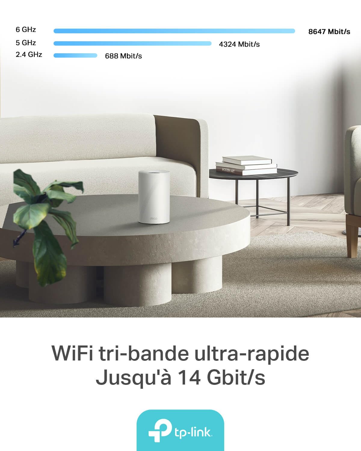 TP-Link Deco BE68 (3-Pack), WiFi 7 Mesh BE14000 tri-Bande, 14 Gbit/s, Port Ethernet jusqu'à 10 Gbit/s, Bande 6 GHz, Couverture jusqu'à 700 m², Compatible avec Toutes Les Box Internet Fibre