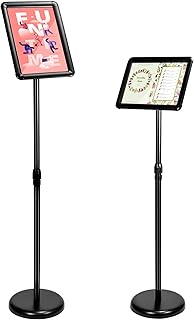 QWORK® A4 Plakatständer Infoständer - Sichere Ecke – Aluminiumlegierung - 360° Drehbares - Höhenverstellbar 75~120cm (Schwarz, A4)