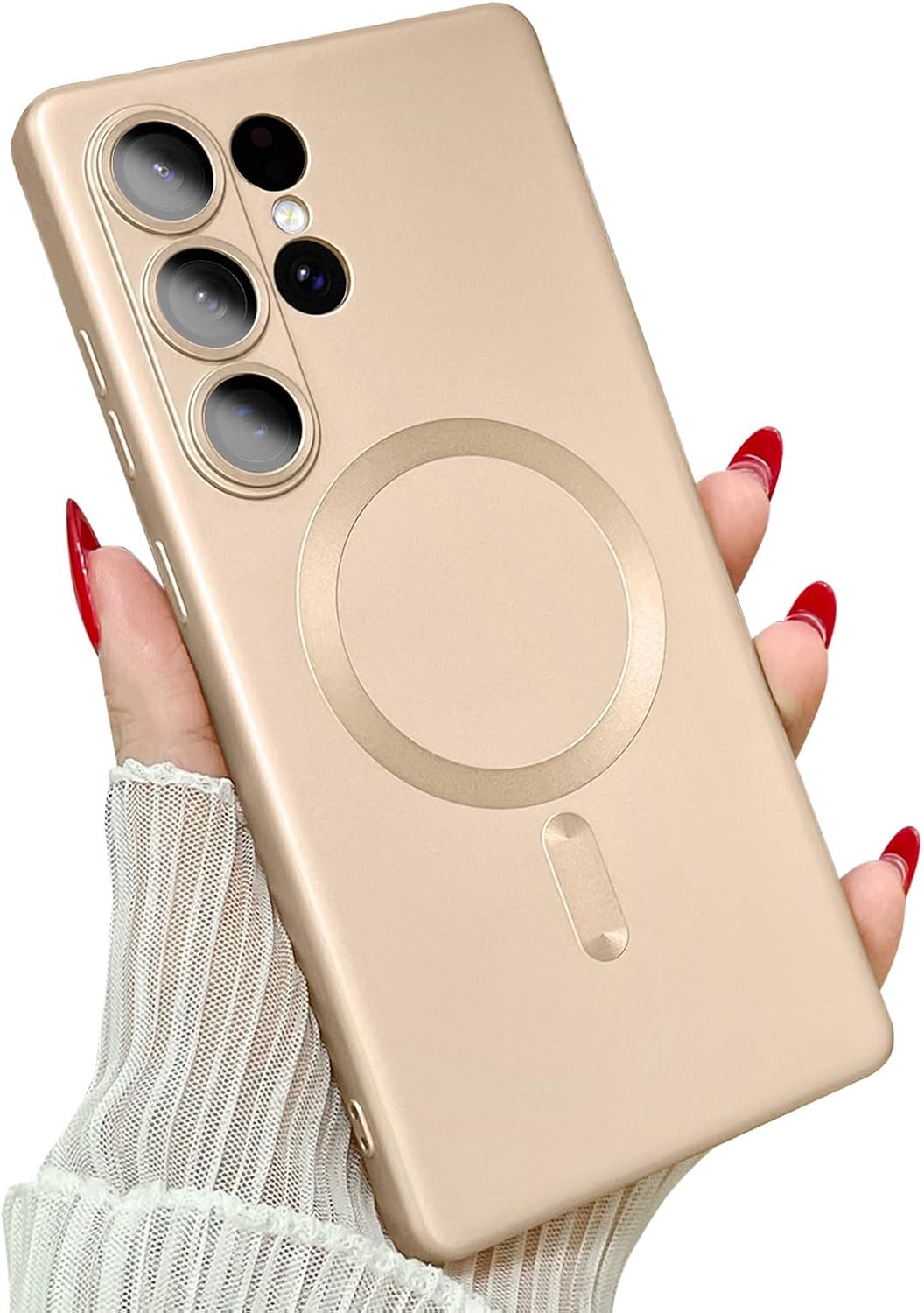 Magnetic for Samsung Galaxy S25 Ultra Phone Case for Women/Men, Matte Luxury Soft Metallic Luster Design with Camera Lens Protector, Shockproof Anti-Scratch Phone Case 6.8"-Champagne Gold