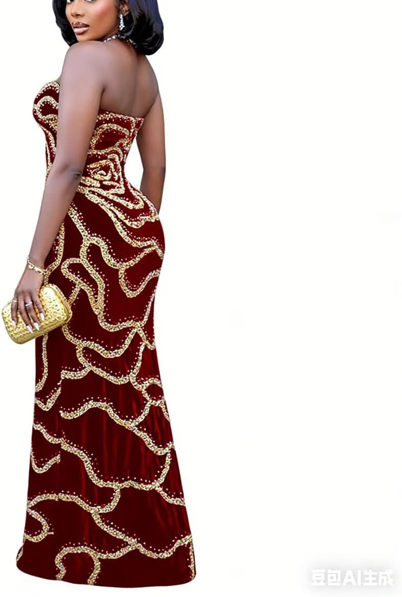 Women's Sexy Sequin Sleeveless Off Shoulder Cocktail Club Party Evening Maxi Dress