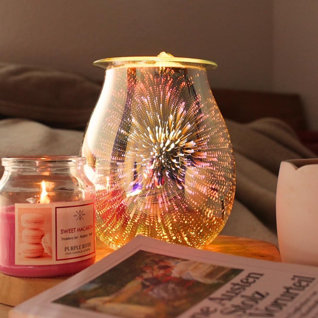 Candle-Brothers Elektryczna lampa zapachowa "Jupiter" z grą barw I Elektryczna lampa zapachowa do meltów w nowoczesnym wzornictwie światła 3D do domu I w zestawie żarówka i zdejmowana wkładka szklana