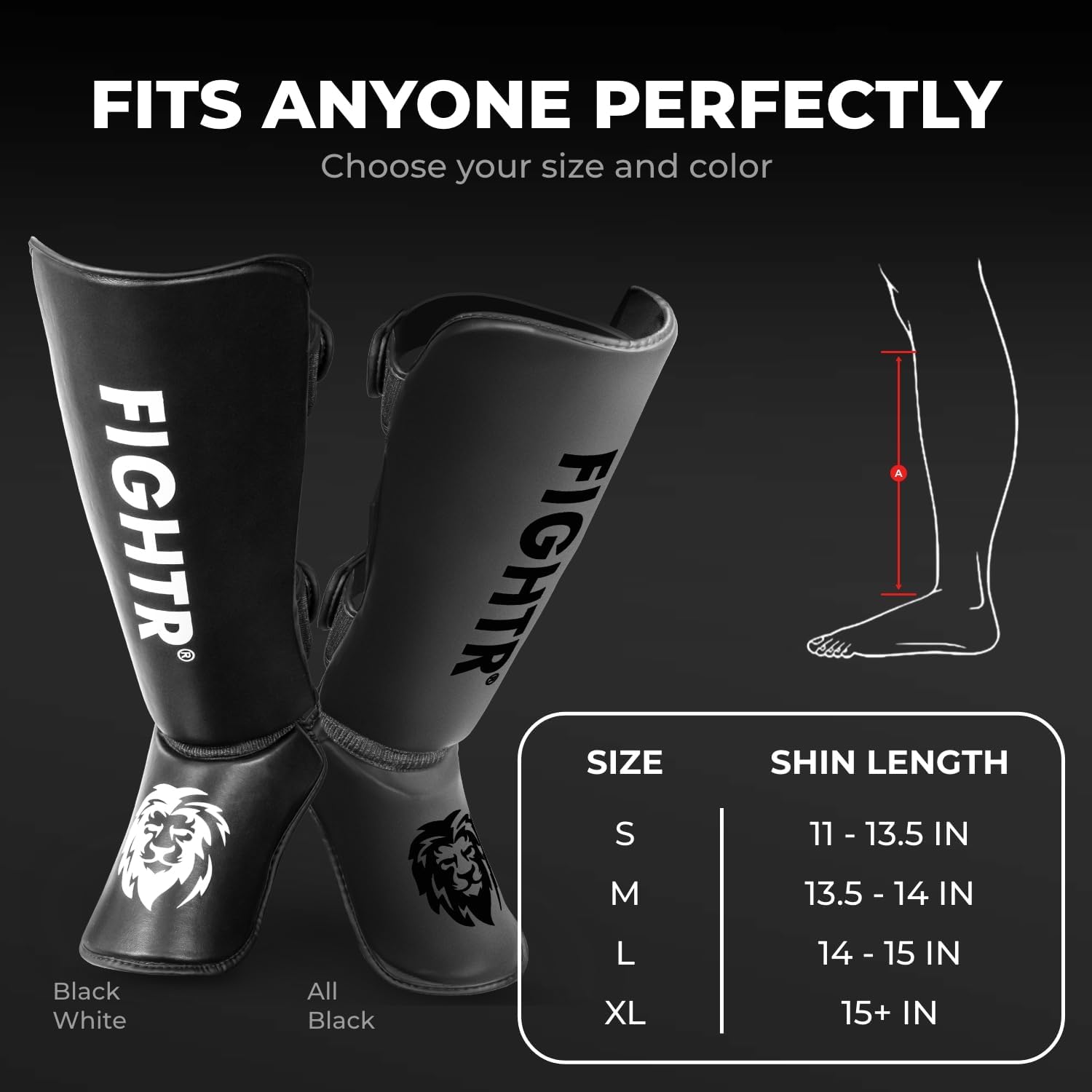 FIGHTR® Shin Guards - with a and Ideal Padding | Thick shin Protection for Kicks in Kickboxing, MMA, Muay Thai and Other Martial Arts