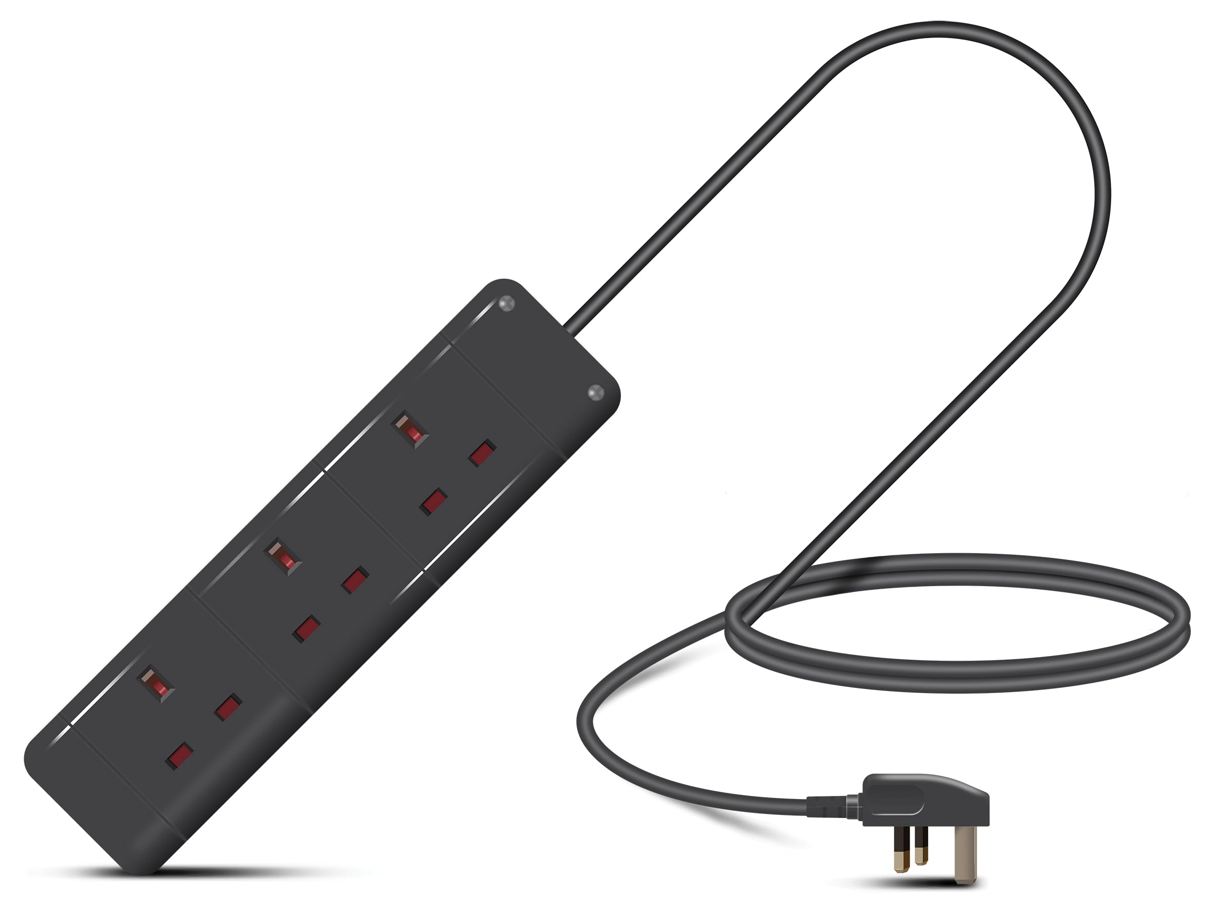 Eagle Three Gang Mains Power 13A Extension Socket to 13A UK Plug Lead Cable, British Standards BS1363 1m
