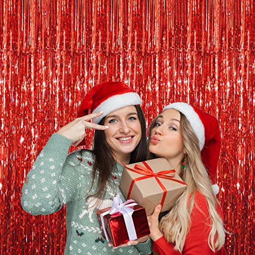 Goer 3.2 Ft X 9.8 Ft Metallic Tinsel Foil Fringe Curtains Party Photo Backdrop Party Streamers For Birthday,Graduation,New Year Eve Decorations Wedding Decor (3 Pcs, Red) #TOP5