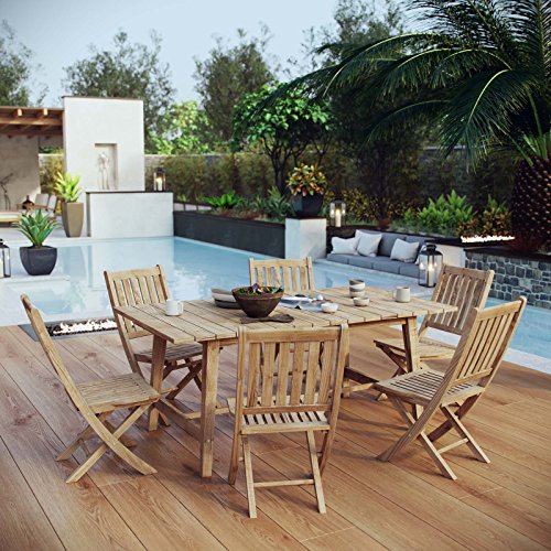 Modway Marina Premium Grade A Teak Wood 7 Piece Patio Teak Outdoor Dining Set in Natural -  EEI-3298-NAT-SET