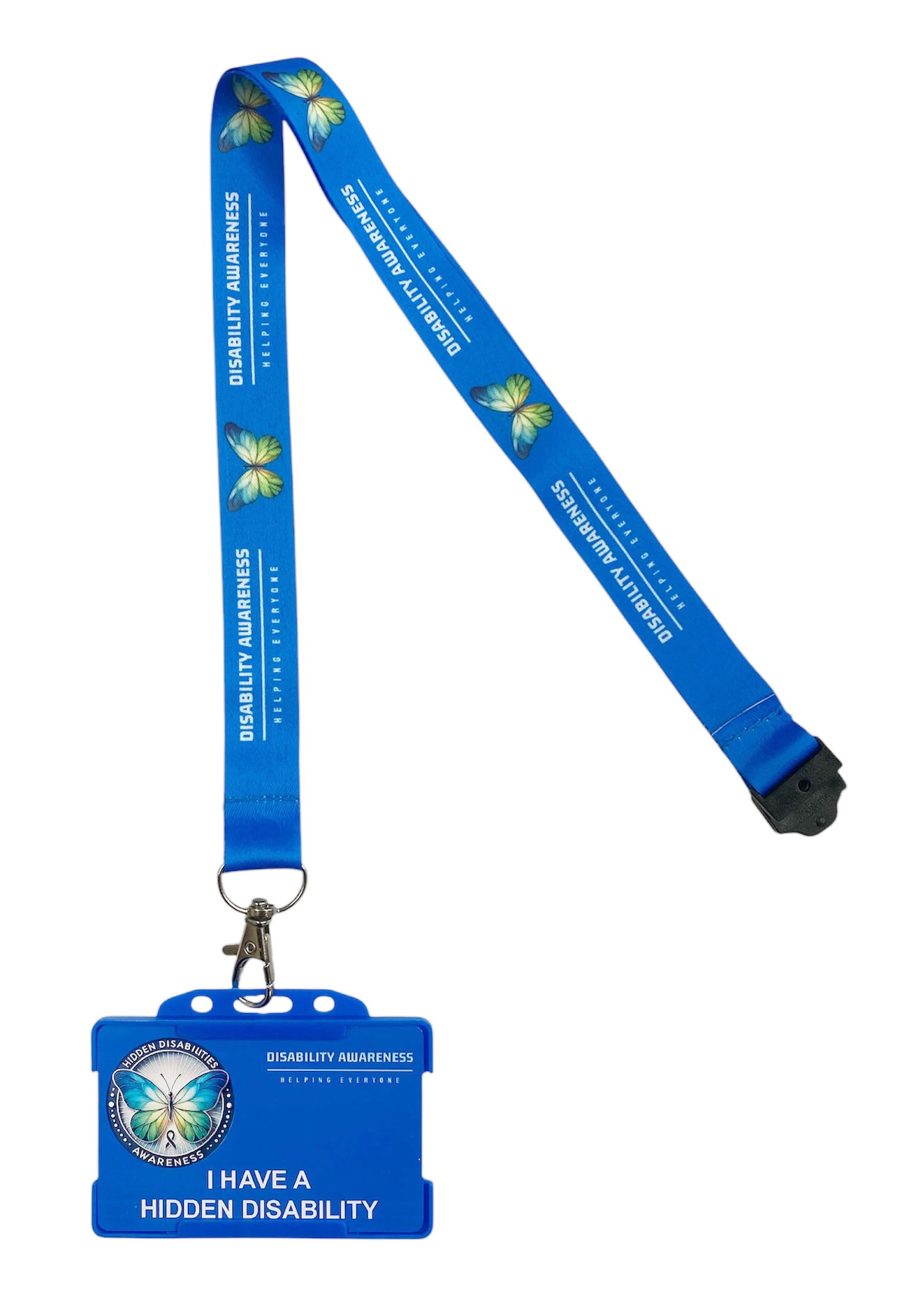 Hidden Disability Lanyard Awareness Badge from Quantum Leap with Butterfly Symbolising Change and Development for The Hidden Disability Community (Printed Butterfly Lanyard Blue)