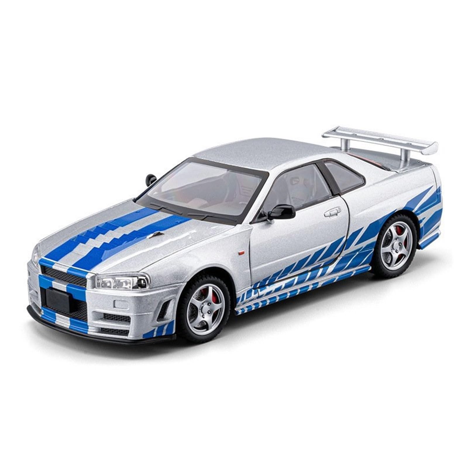 AUDSNI Die-Cast Diecast Car Model 1:24 For Nissan For GTR R34 Alloy Die Casting Model Car Ornaments(Silver)