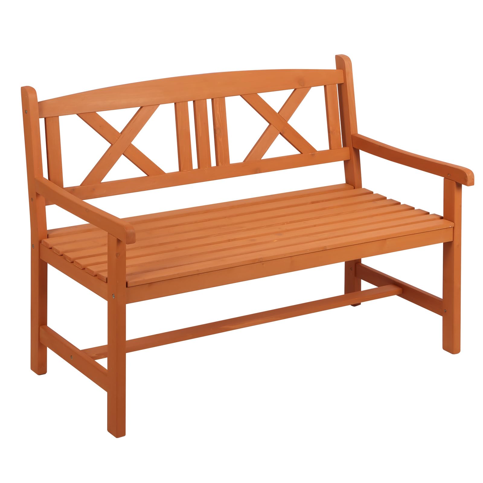 Panana 2 Seater Wooden Garden Bench Outdoor Solid Wood Bench 121cm Patio Chair Furniture Armrests Backrest for Decking Porch Backyard