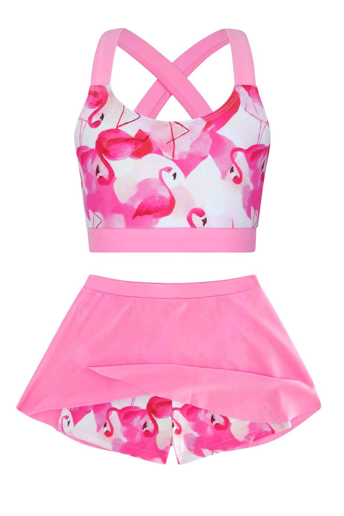 Girls Swimsuit 2 Piece Bathing Suit with Skirted Boyshorts 5-16Y