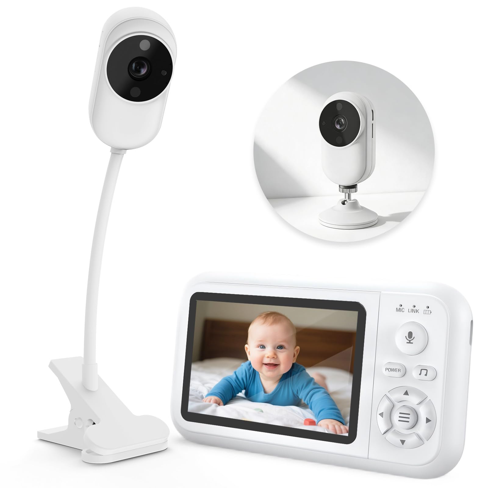 NUOTUN Babyphone Camera sans WiFi avec Support Lit, HD Camera Bebe Surveillance avec 3.5" IPS écran, Audio Bidirectionnel, Détection des Pleurs, Vision Nocturne, Berceuses, Cadeau de Naissance idéal