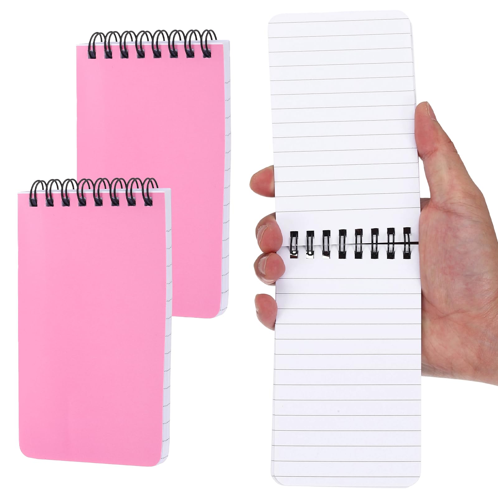 PATIKIL 3x5" Pocket Sketchbook, 2 Pcs Top Spiral Notebook Mini Lined Notebook Memo Pads 80GSM 60 Sheets/120 Pages Hard Cover Portable for Office Outdoor Travel Journal Draw, Pink