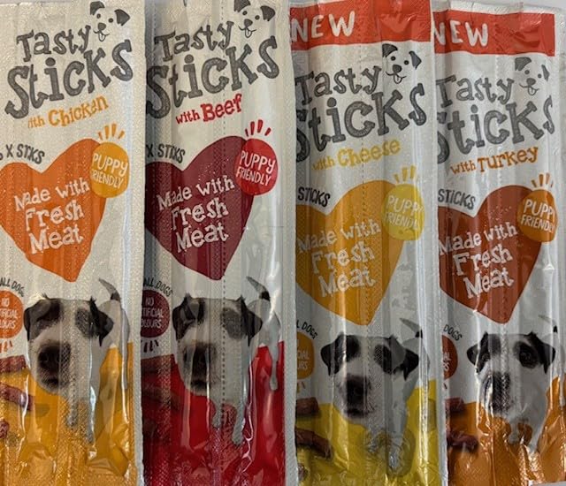 Dog Tasty Sticks Variety Pack - Chicken/Beef/Turkey/Cheese 12 X 30G Packets (72 STICK TREATS TOTAL), 30 g (Pack of 12)