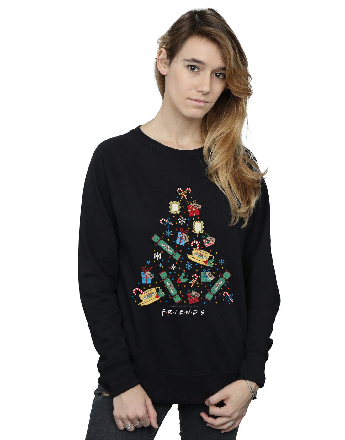 Absolute Cult Women's Black Friends Christmas Tree Sweatshirt XX-Large