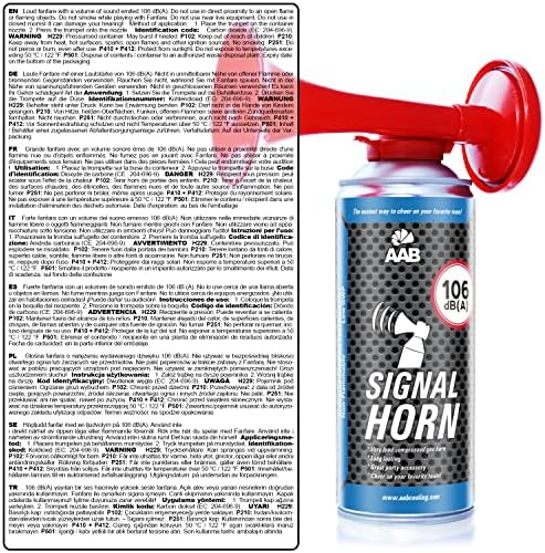 AAB Signal Horn - Set of 2 - Loud Party Horns, Gas Air Horn, Bull Horns, Long Lasting Hand Held Horn, Sport Accessory, Supporters Air Horn, Fan Noisemaker, Up to 120 Short Sound Signals
