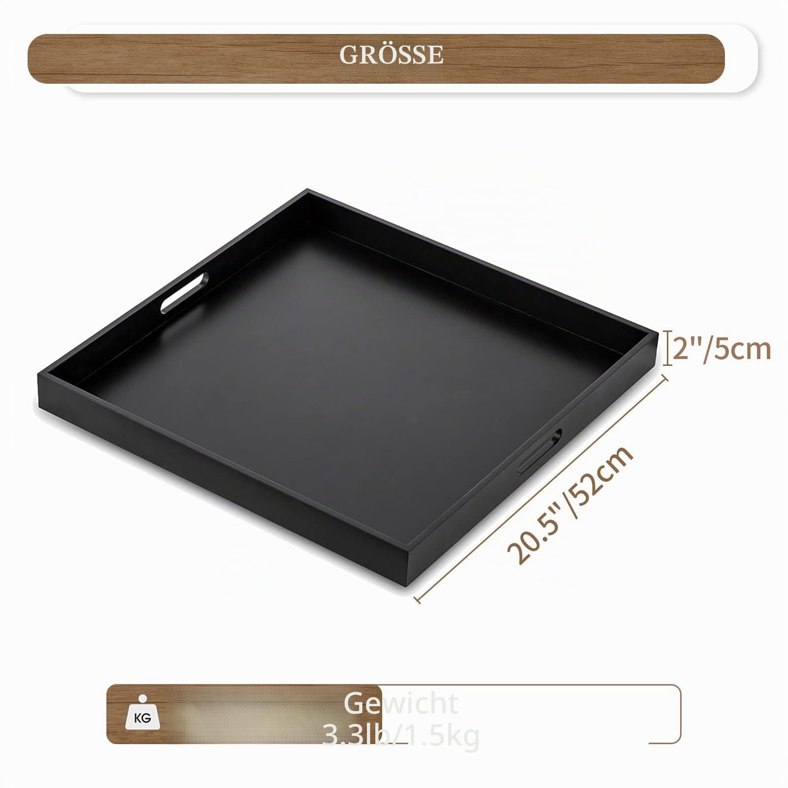 Hanobe Tablett Groß Schwarz Serviertablett Holztablett Deko mit Griff 52cm