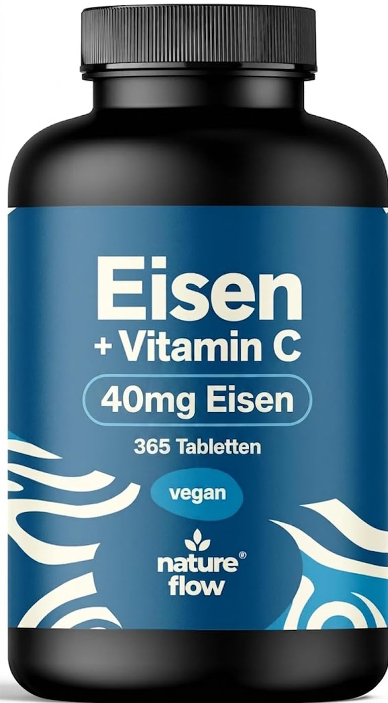 Eisentabletten hochdosiert mit 40g Eisen + Vitamin C - 365 Tabletten - Eisenbisglycinat vegan & produziert in Deutschland - Laborgeprüft