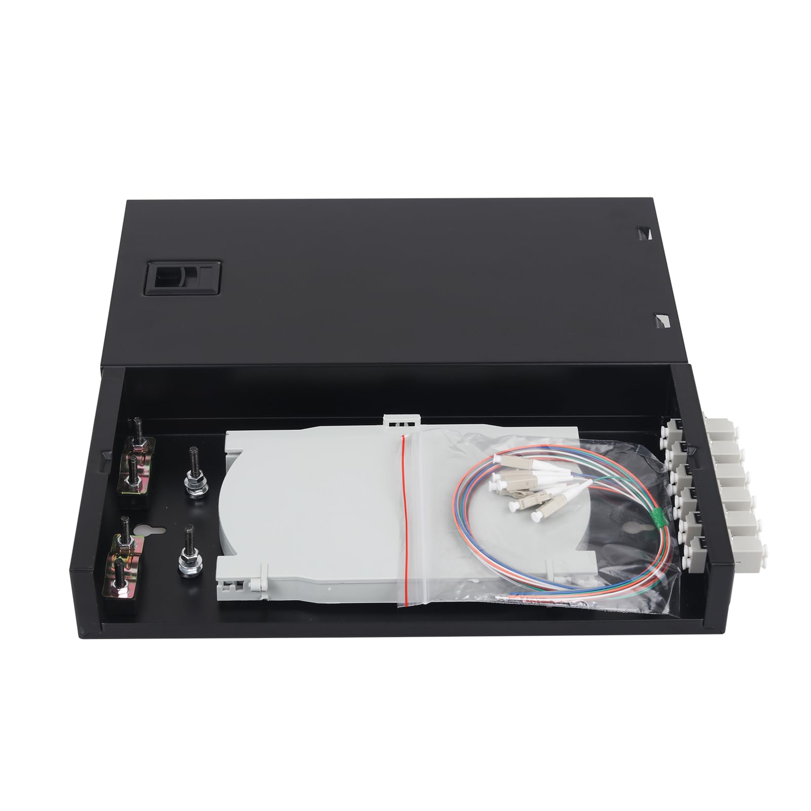 Xunsomten-6 Duplex Multimode 12 Port LC-OM2 Rack Mount Enclosure Box + Splice Trays Fiber Cables LC-UPC Kit Cabinet(Include Pigtail & Couplers)