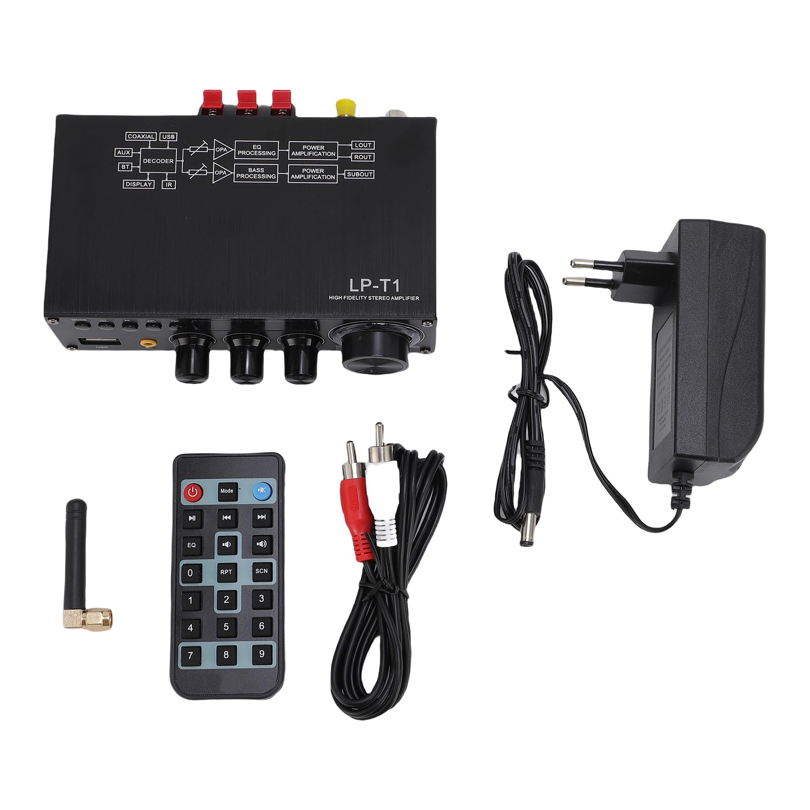 Topiky Amplificatori Stereo per la Casa, Amplificatore Ricevitore AV Stereo a 2.1 Canali con Uscita Subwoofer, Ricevitore Amplificatore Subwoofer Digitale (Spina europea)