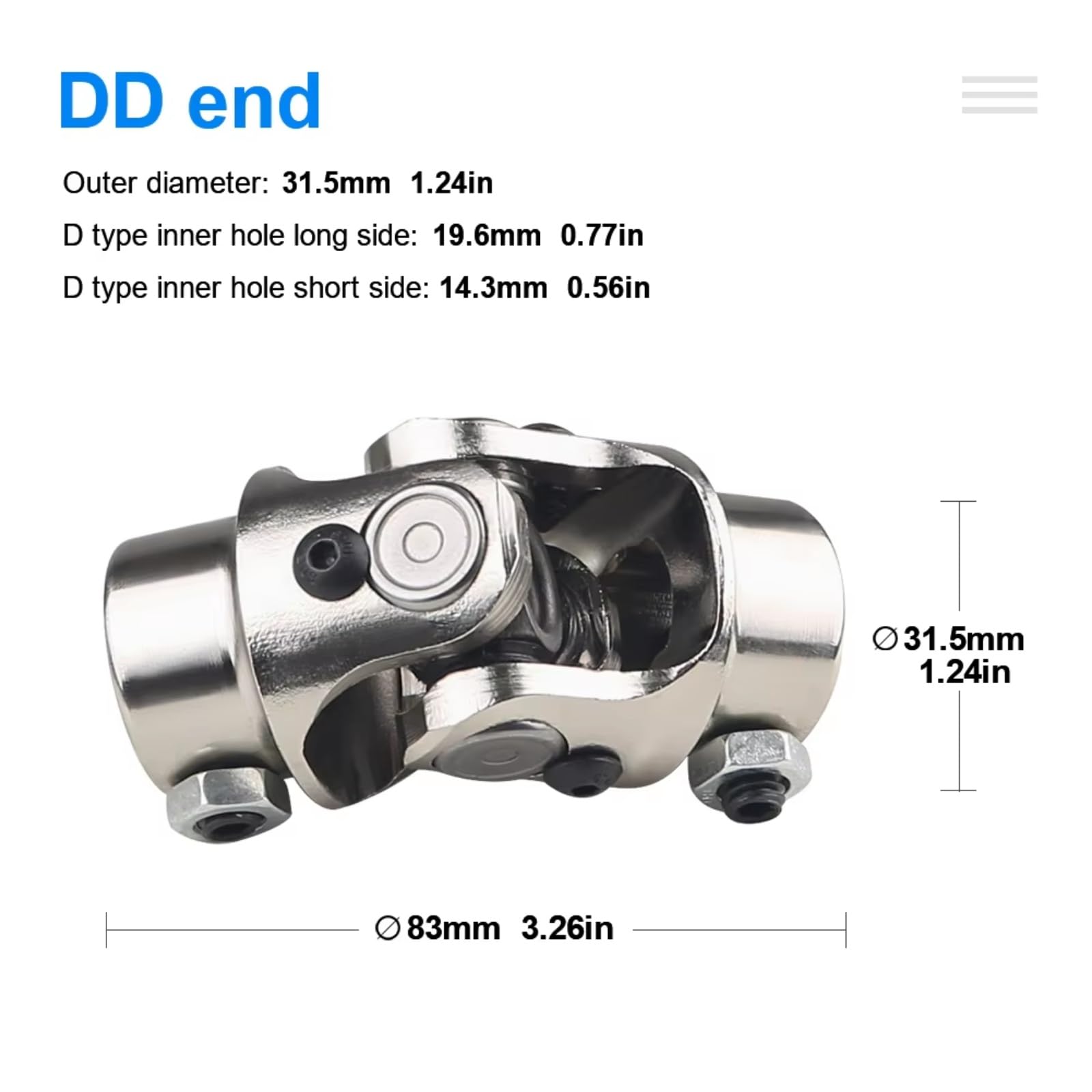 Arbre Transmission Pour BMW 3/4 "DD X 3/4" DD Nickelage Arbre De Direction Unique Universel U Joint Voiture Longueur Totale 83mm (3-1/4 ") Arbre À Cardan