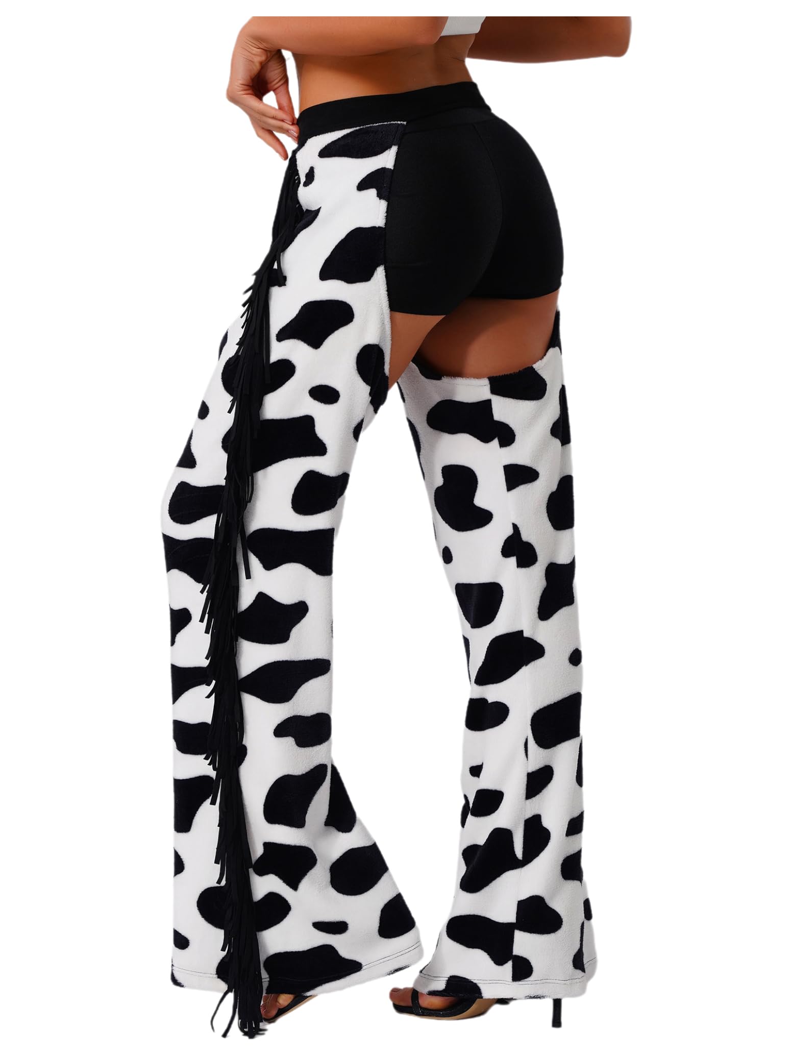inlzdz Pantalones Largos Con Estampado De Vaca Para Mujer Pantalones De Vaquera Occidental Para Motociclista Disfraz De Halloween Para Cosplay