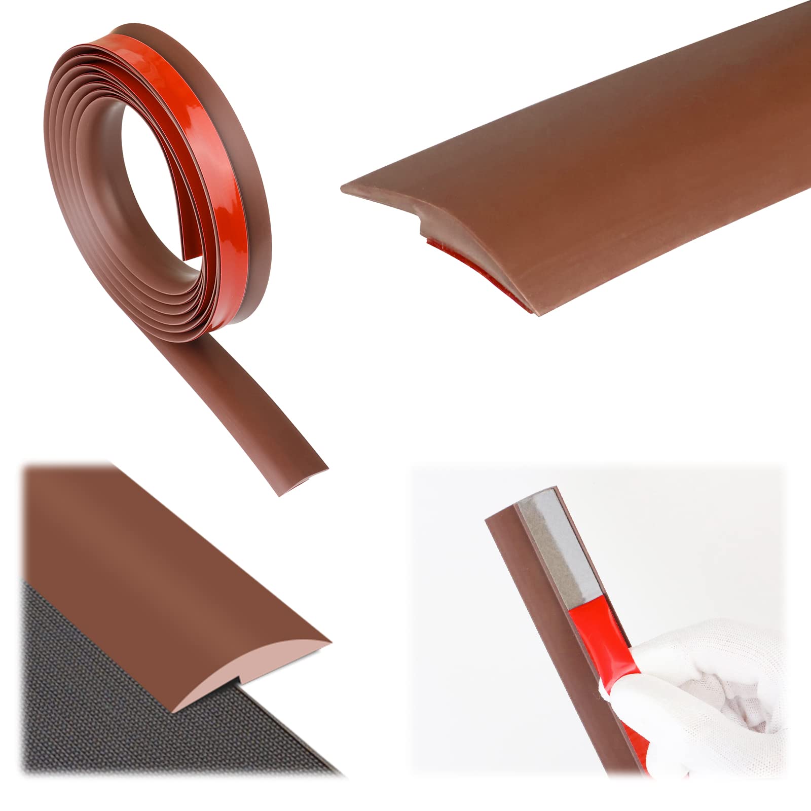 Muzata 10Ft Brown Carpet Floor Transition Strip Self-Adhesive Edge Trim Doorway Floor Divider Strip Suitable for Threshold Transitions Height Less Than 3mm M025