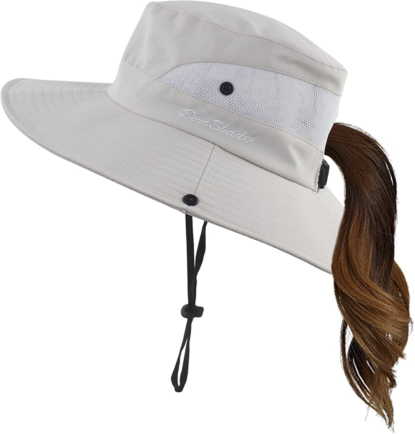 Uhky Sombrero de verano para mujer y hombre, ala ancha, protección UV, plegable, para cola de caballo, para playa, pesca, senderismo