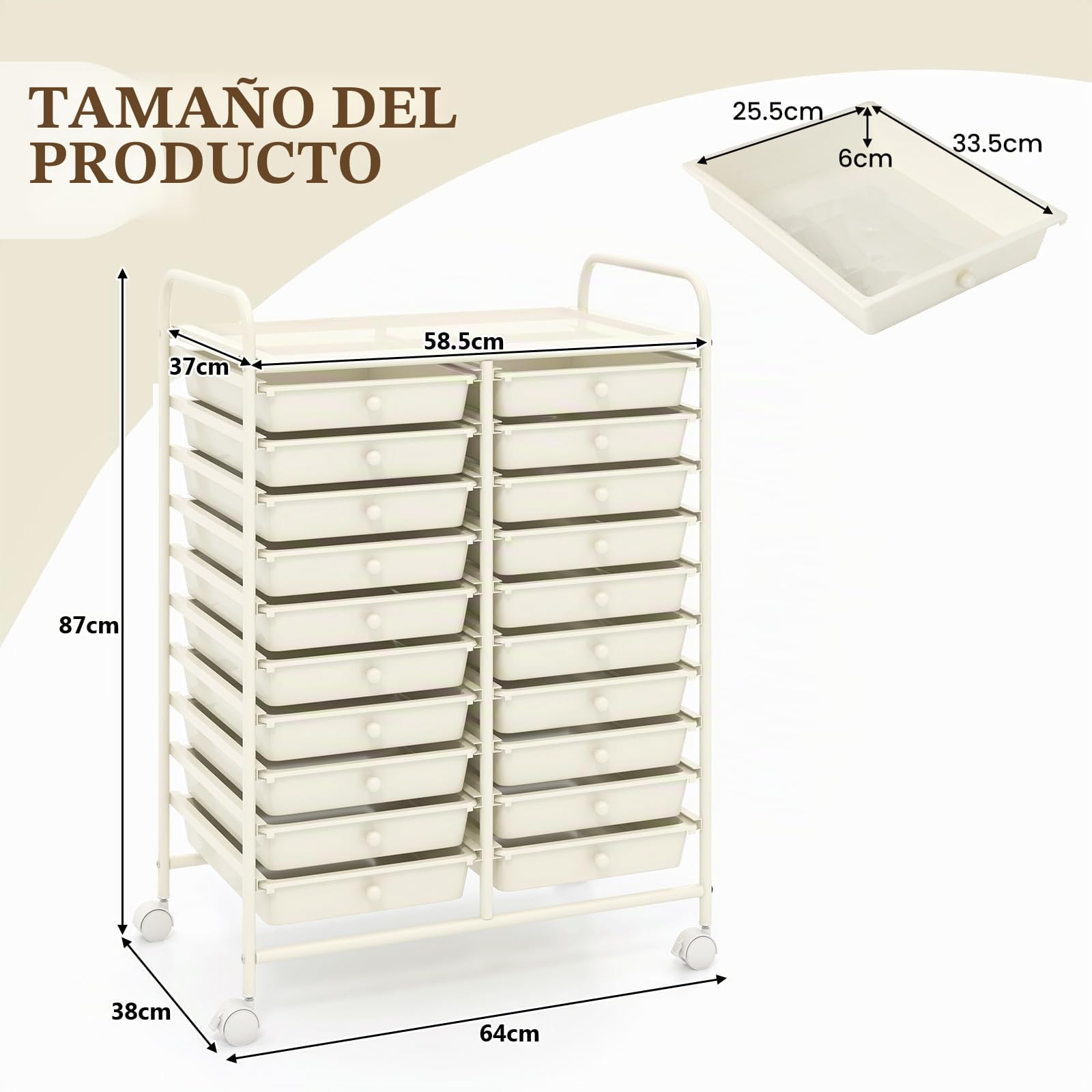 GIANTEX Carrito de Almacenamiento de 20 Cajones, Carro de Almacenamiento Doméstico Multifuncional con 4 Ruedas (2 Frenos), Para Oficina, Cocina, Hogar, 63x 37x 87cm (Blanco)