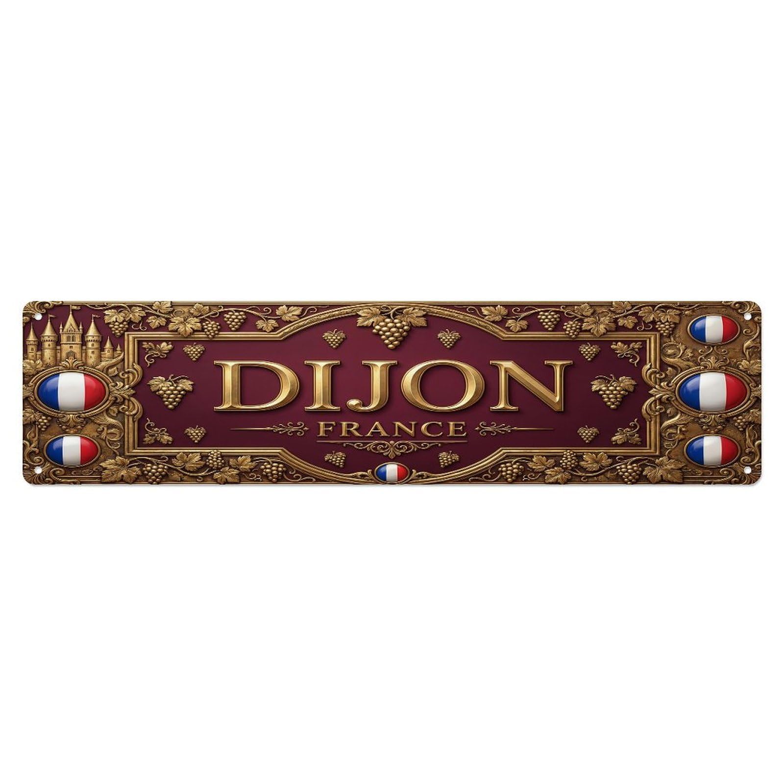 Vintage Dijon France Flag Pattern Metal Tin Sign