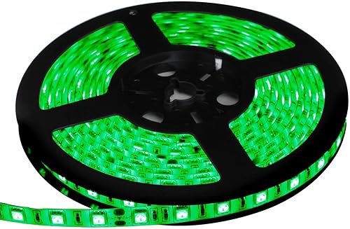 HAUTY Tira de luz LED verde impermeable, 16 pies16.4 ft SMD5050 300 LED DC12V cinta LED flexible cortable (sin enchufe de alimentación de 12