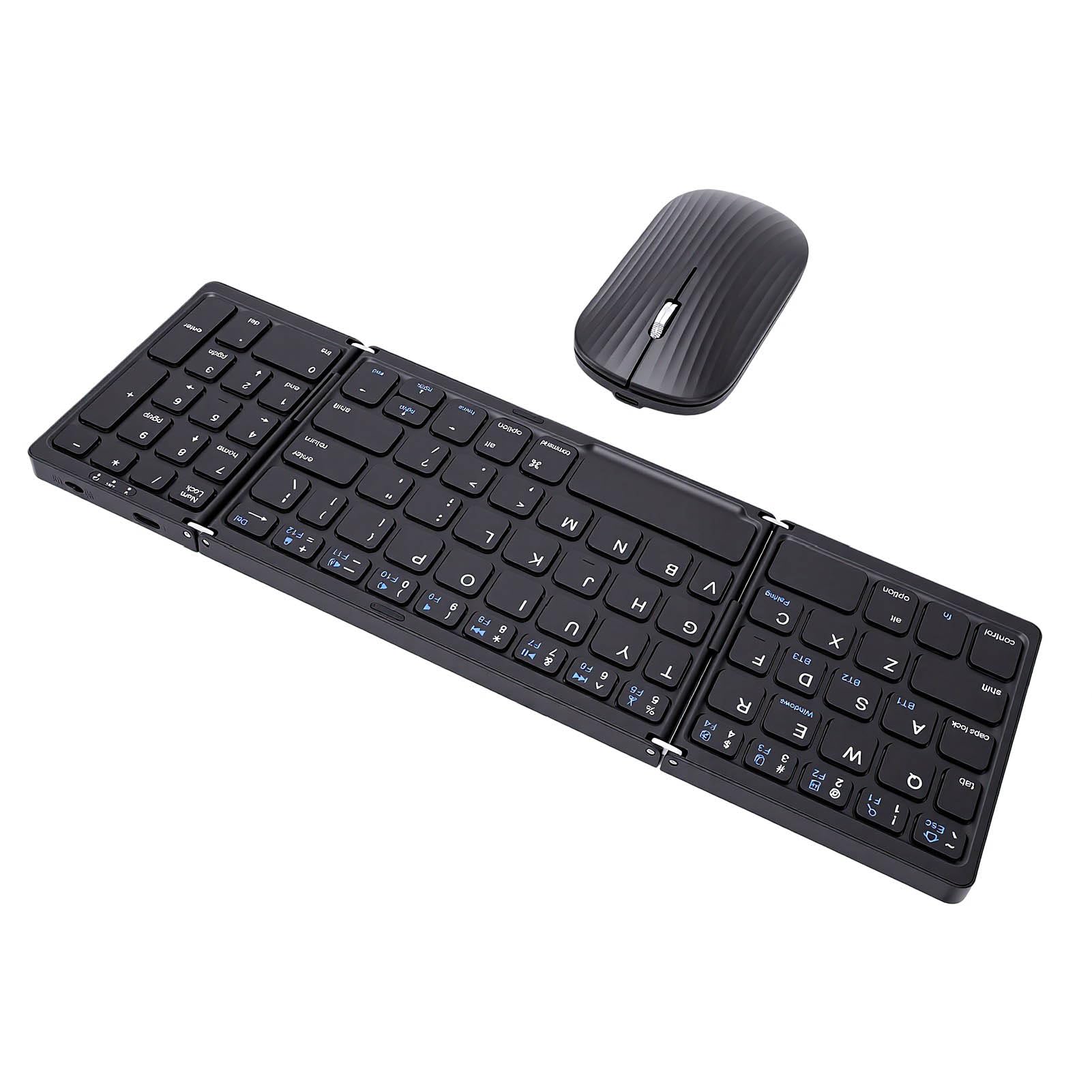 banapoy Combo Tastiera Mouse Pieghevole Wireless Bluetooth 81 Tasti con Tastierino Numerico per Smartphone Tablet Computer Portatile, Ricaricabile, Sottile Viaggio Tascabile