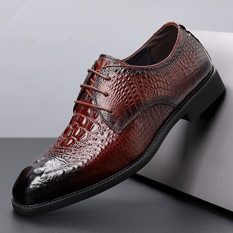 Men's Alligator Crocodile Print Oxfords Fashion Lace Up Dress Shoes Genuine Leather Business Brogue Handmade Formal Shoe for Men3