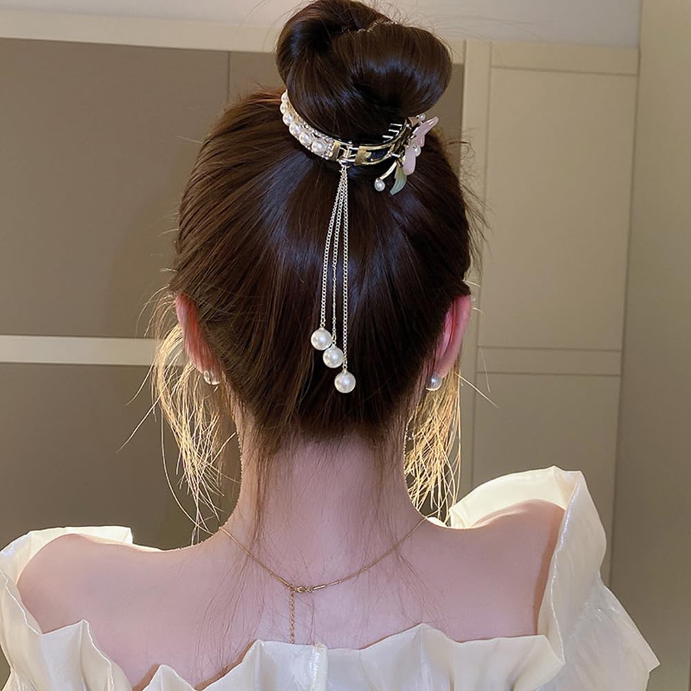 Tassel Ponytail Clip Jiyike Rhinestone Rose Tassel Hair Claw Clip High Ponytail  main image 3