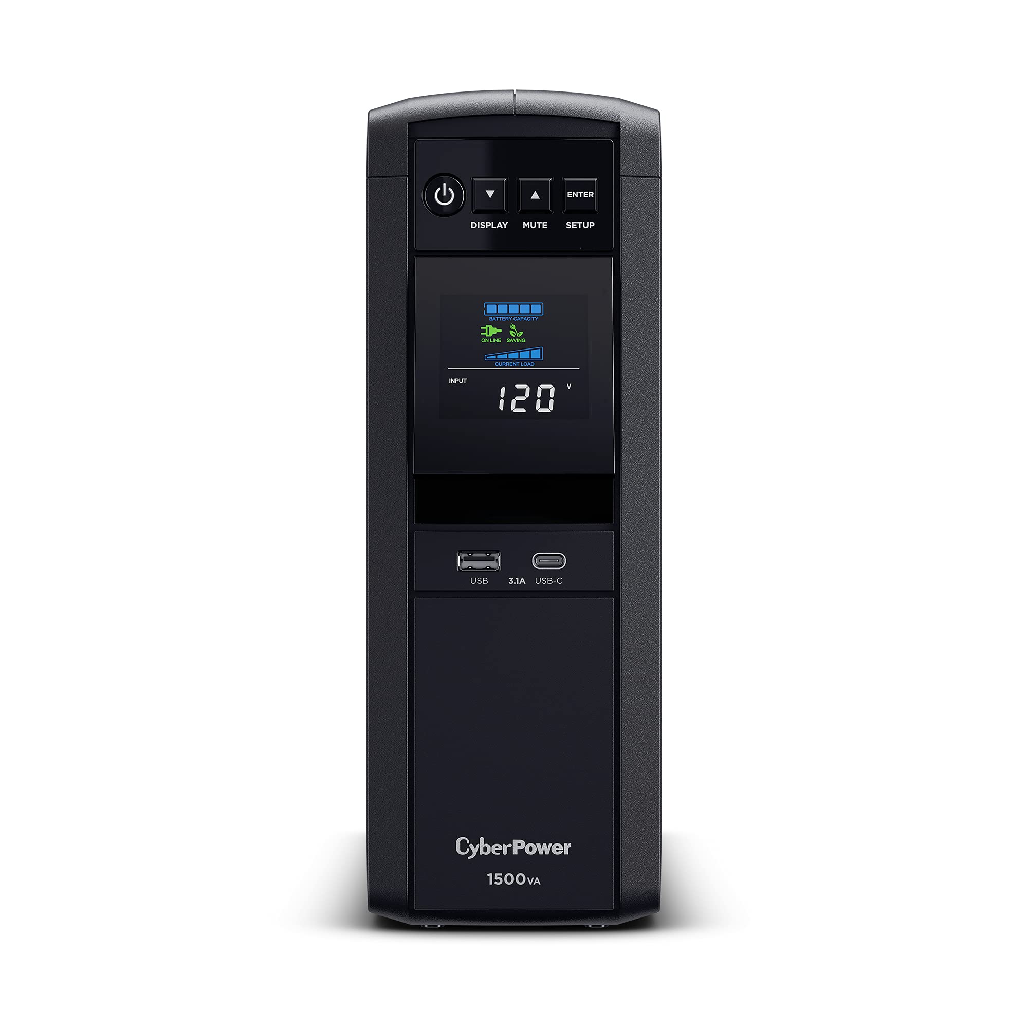 CyberPowerCP1500PFCLCDTAA PFC Sinewave UPS System, 1500VA/900W, 10 Outlets, AVR, Mini-Tower, TAA Certified
