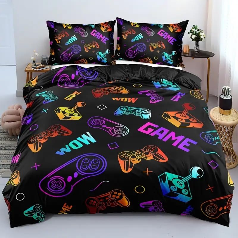 LYJKLST Gamepad Duvet Cover Set Game console operation buttons Bedding Set Game controller Bed Set Game player Quilt Cover Set With Pillowcase for Kid Teens Boys and girls Man Duvet Set Single