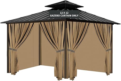 Gazebo - Cortina de privacidad de repuesto universal, cortinas de glorieta de 12 x 12 pies, impermeables, 4 paneles de cortinas laterales con