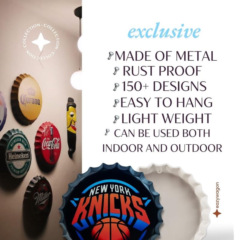 Image of EAZYWAGON Decorative Metal Bottle Caps Wall Sign Plates - 14X14 Inches - New York Knickss | Metal Wall Hanging Bottle Cap for Home, Farmhouse, Bar & Cafe Decoration | Vintage & Retro Look Plaques